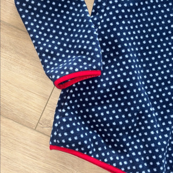 Lands' End Heritage Fleece snap placket pullover blue & white snowflake small - Picture 5 of 7